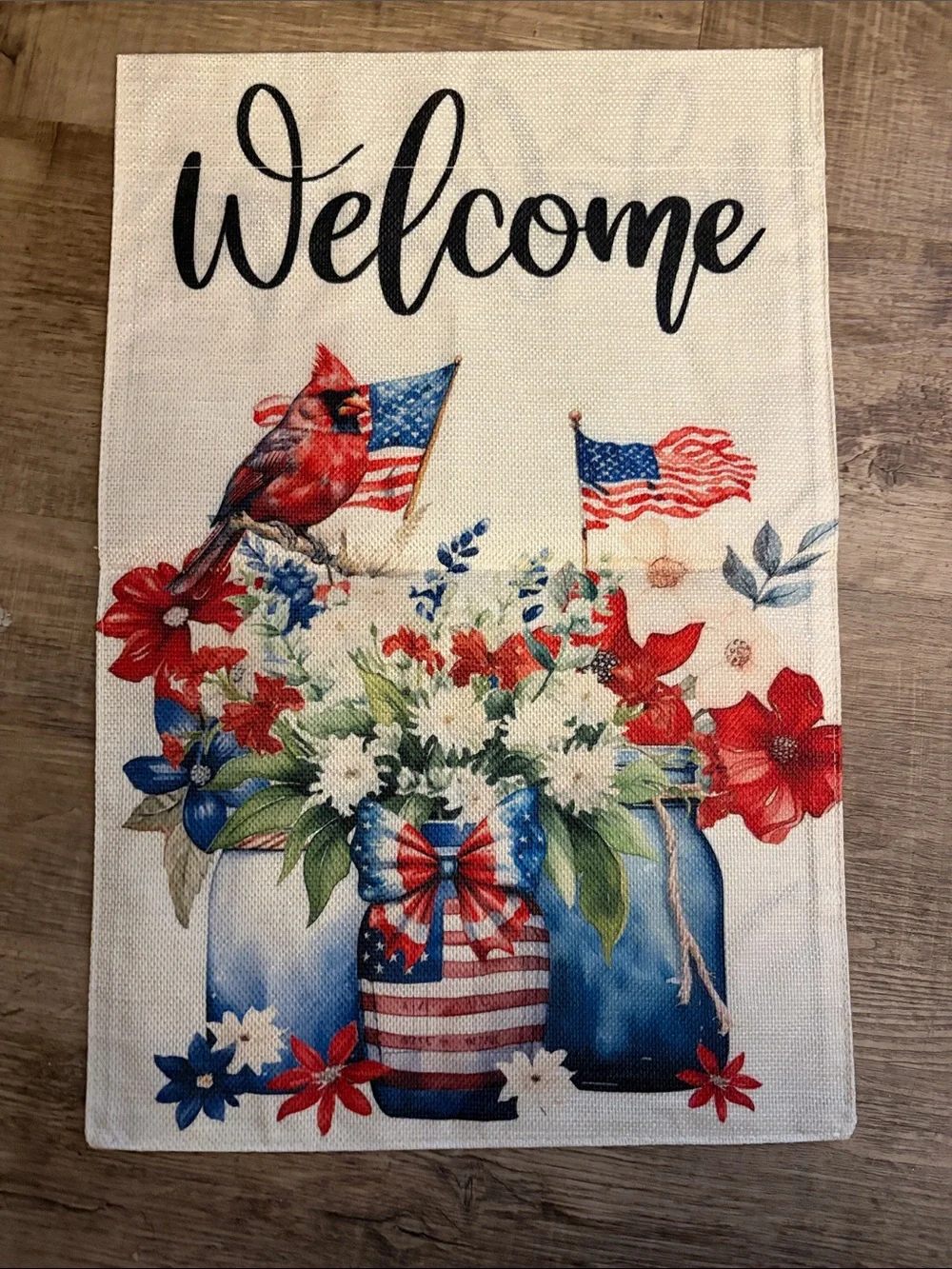 Welcome Patriotic Floral Bath Mat - Red, White & Blue